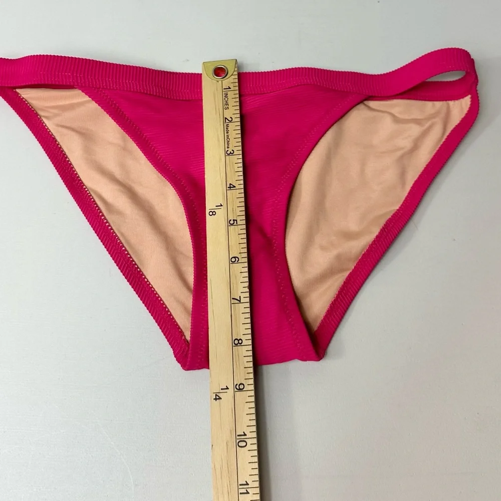 J.Crew Womens Ribbed Trim Hipster Low Rise Full Coverage Bikini Bottom Pink XS